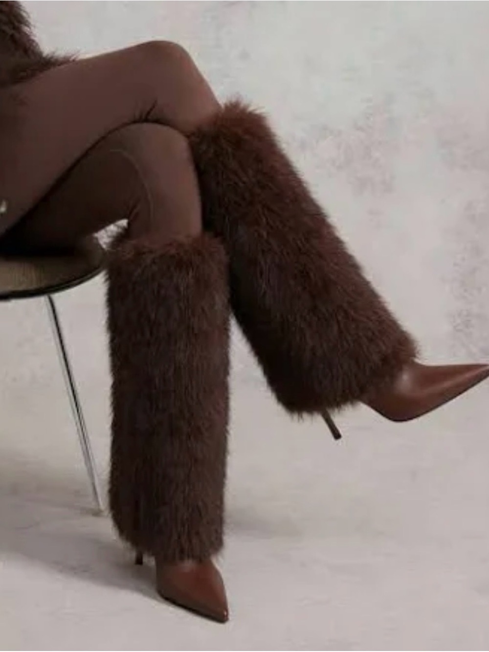 Women's Brown Fur Knee-High Stiletto Boot